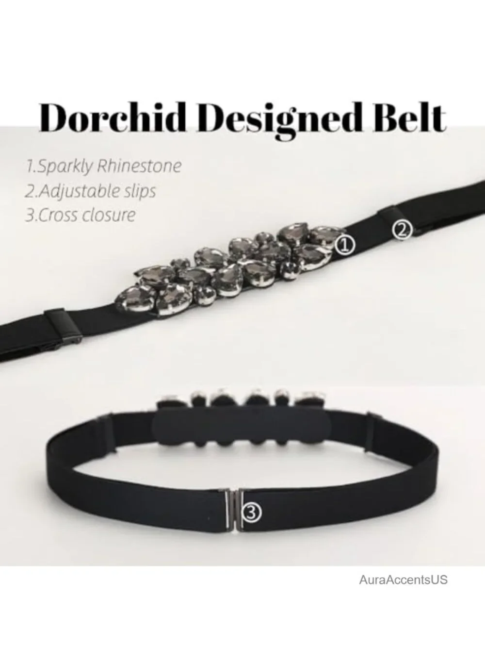 Rhinestone Stretch Beaded Skinny Elastic Waist Belt with Adjustable Slips